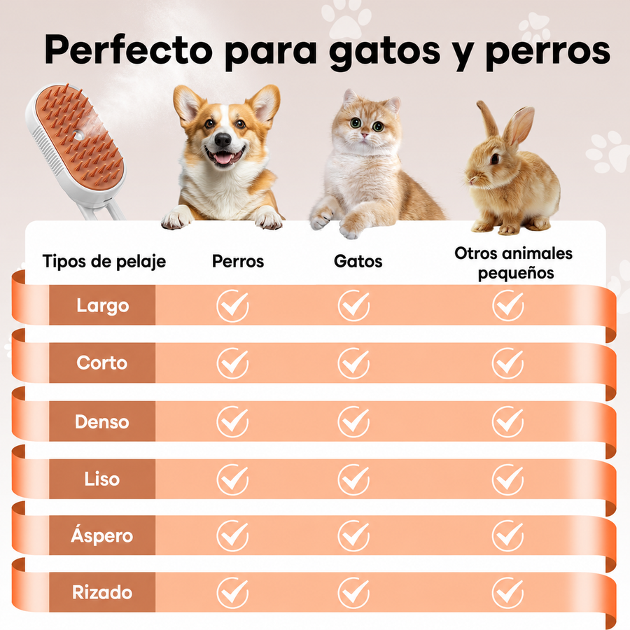 Cepillo de Vapor 3 en 1 para Mascotas